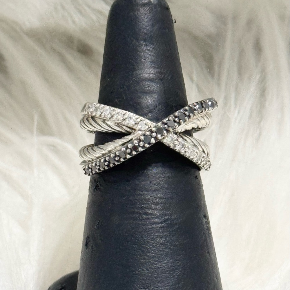 David Yurman White & Black Diamond Crossover .925 Ring
